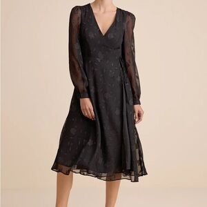 Evening of Elegance Black Floral Jacquard Wrap Midi Dress NEW WITH TAGS